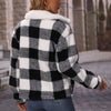 Collared Black and White Plaid Polar Fleece Jacket