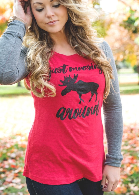 Just Moosing Around Baseball Elbow Patch Tee - BAD HABIT BOUTIQUE 