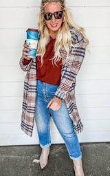 Whisk Away Navy/Grey Long Plaid Shacket - Final Sale