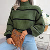 Mockneck Striped Long Sleeve Knit Sweater