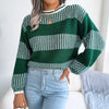 Green Colorblock Striped Long Sleeve Knit Sweater