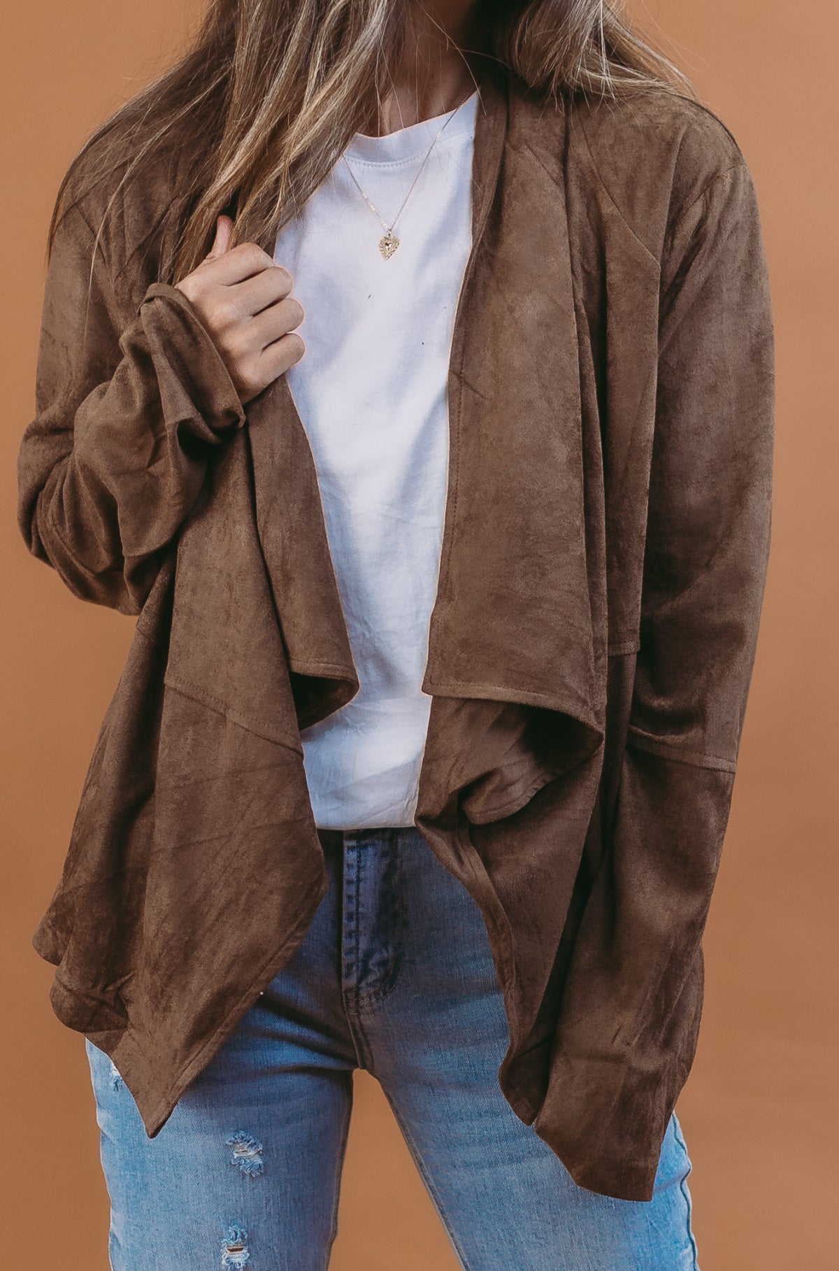 Heyson Soft Suede Waterfall Open Cardigan