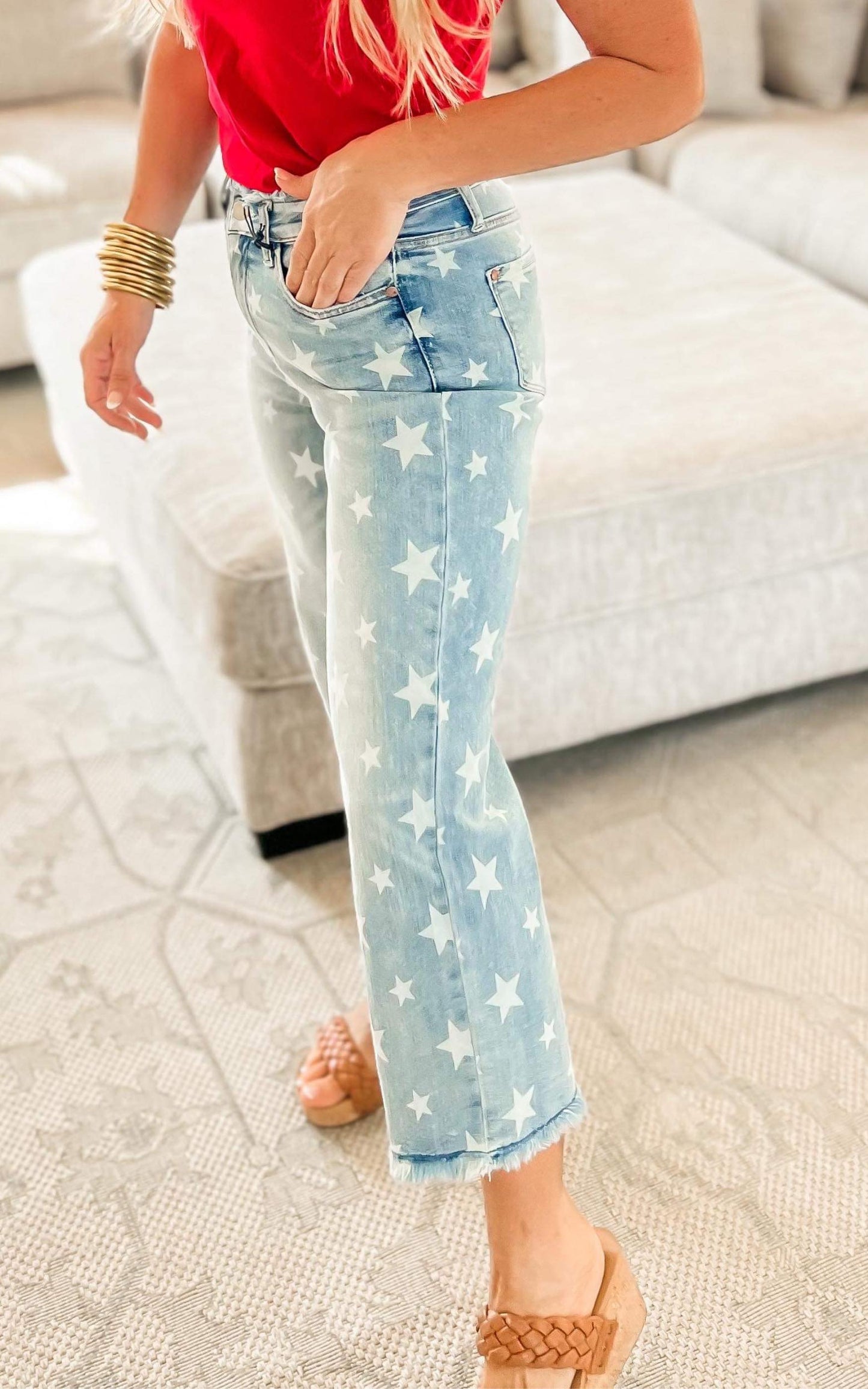 Star Print Cropped Straight Denim | Judy Blue - DEAL*