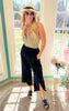 black gauze wide leg cropped capri 