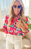 Blooming Floral Print Button Up Blouse