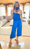 Cropped Spaghetti Strap Jumpsuit - Blue