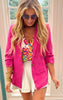 Fuchsia Folded Sleeves Blazer Jacket