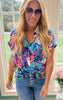 Floral Print Collared Button-Up Top