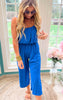 Cropped Spaghetti Strap Jumpsuit - Blue