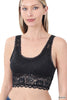 SEAMLESS STRETCH LACE BRA TOP REMOVABLE BRA PADS - Zenana