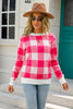 Crew Neck Long Sleeve Plaid Knit Sweater