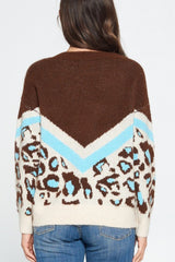 Davi & Dani Leopard Color Block Oversize Sweater