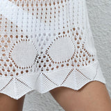 Solid Crochet See-Through Bikini Cover Up Dress