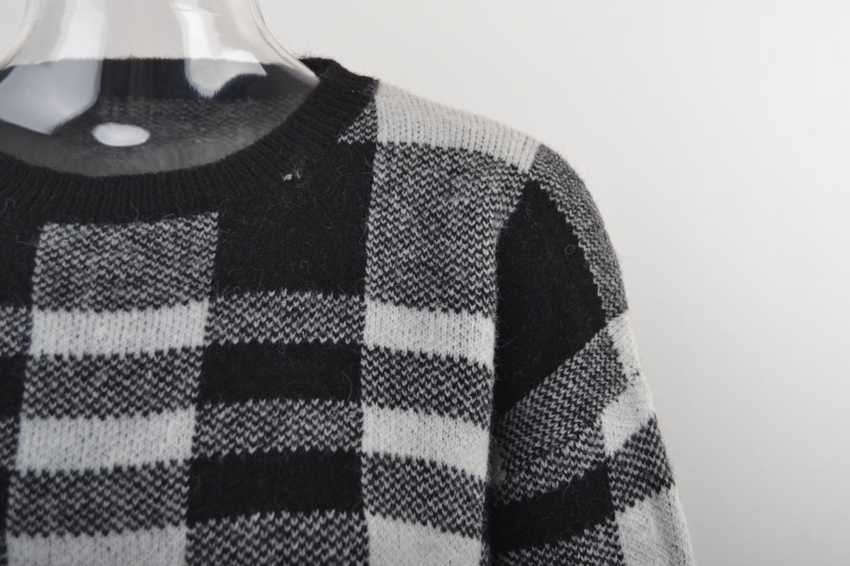 Pullover Plaid Knitted Long Sleeve Sweaters