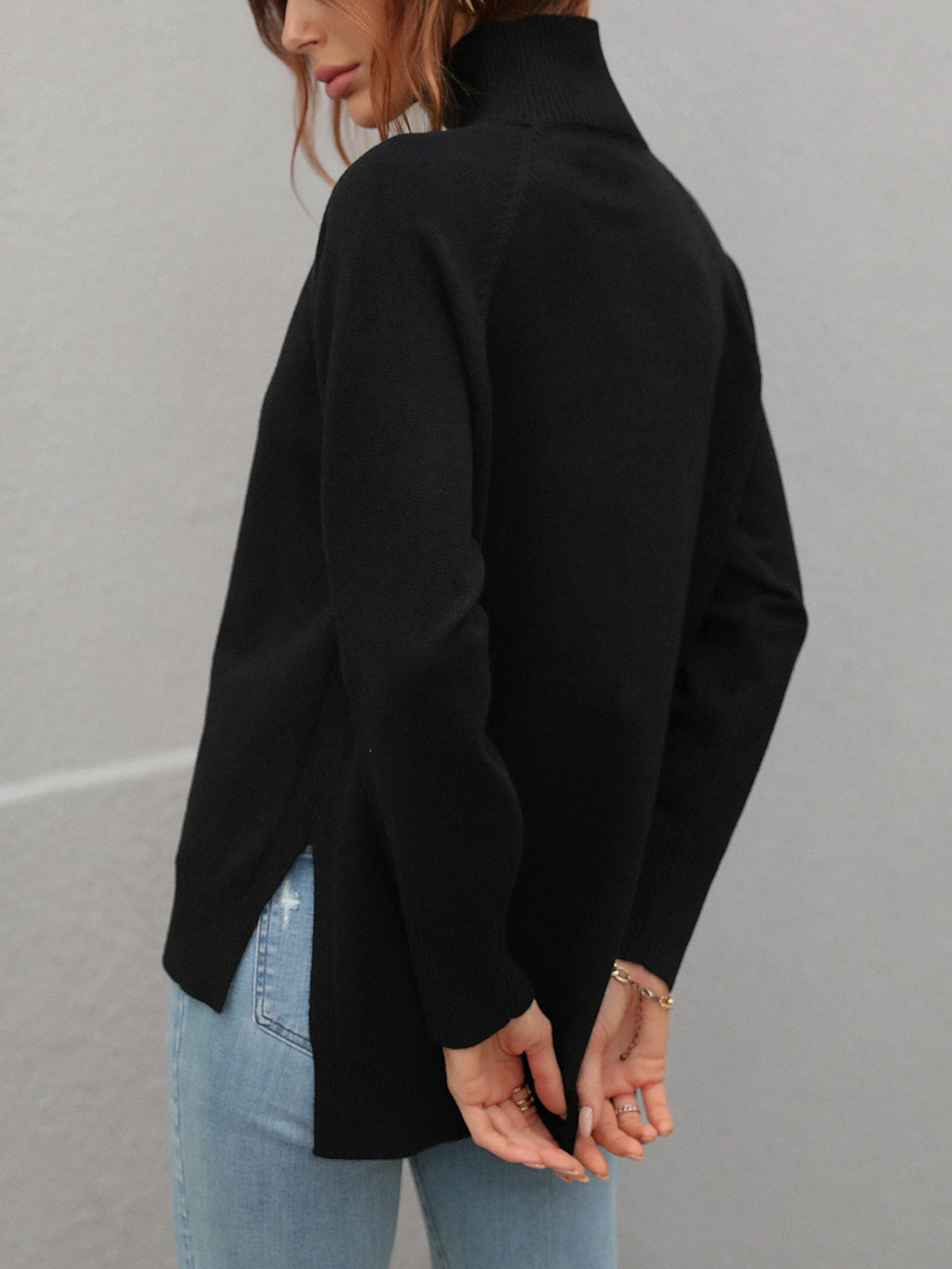 black turtleneck sweater