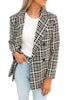 Black White Lapel Collar Buttoned Gingham Tweed Blazer