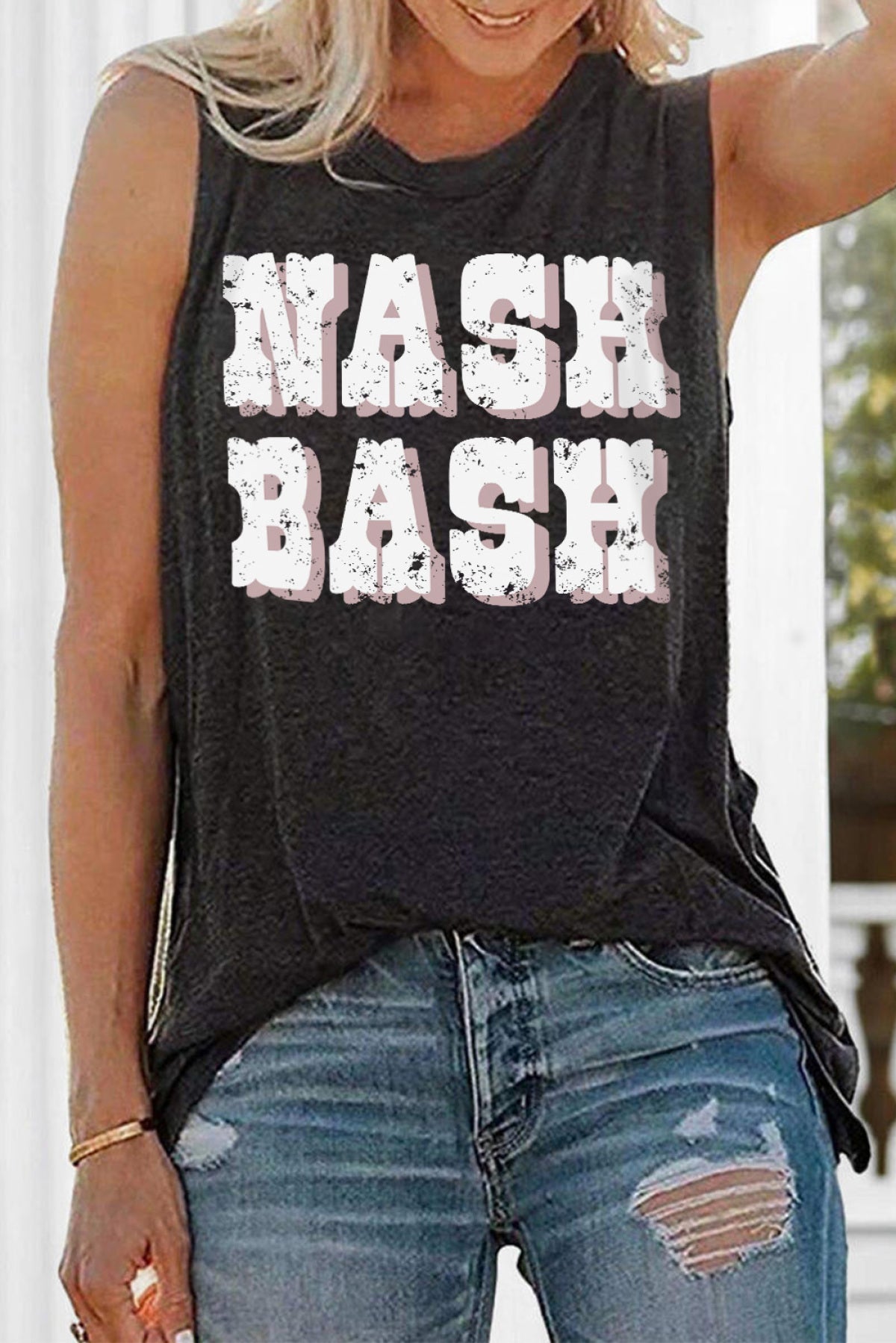 Gray NASH BASH Distressed Print Tank Top