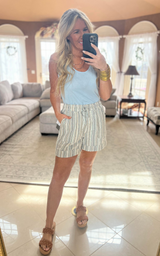 Blue Stripe Pull-On Cuffed Shorts 
