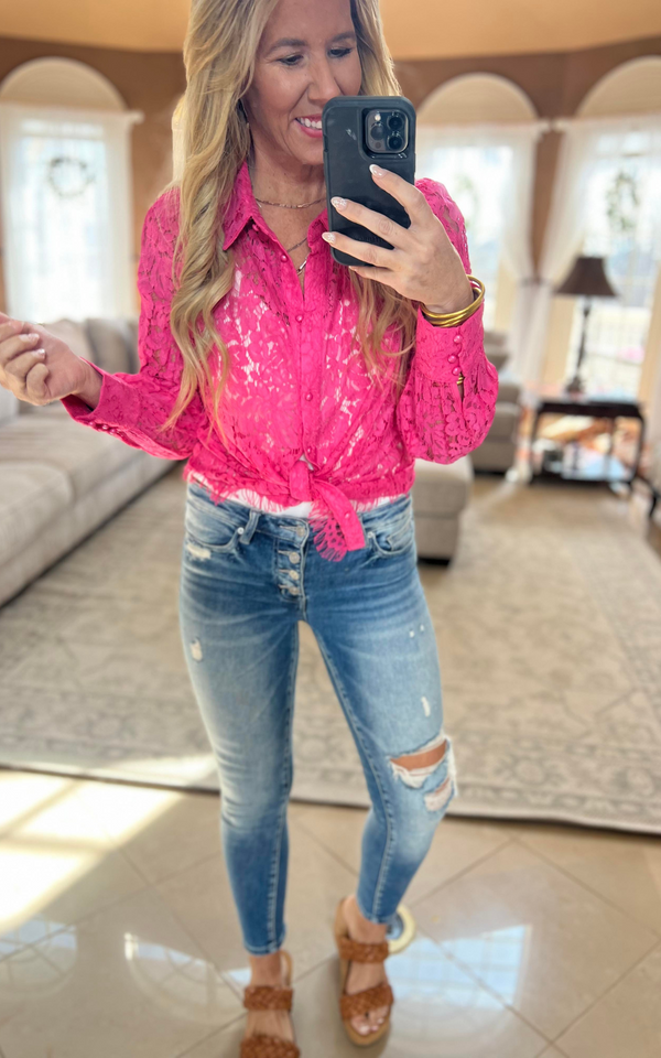 Hot Pink Crochet Lace Blouse