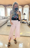 Red Linen Tulip Slit Hem Wide Leg Crop Flood