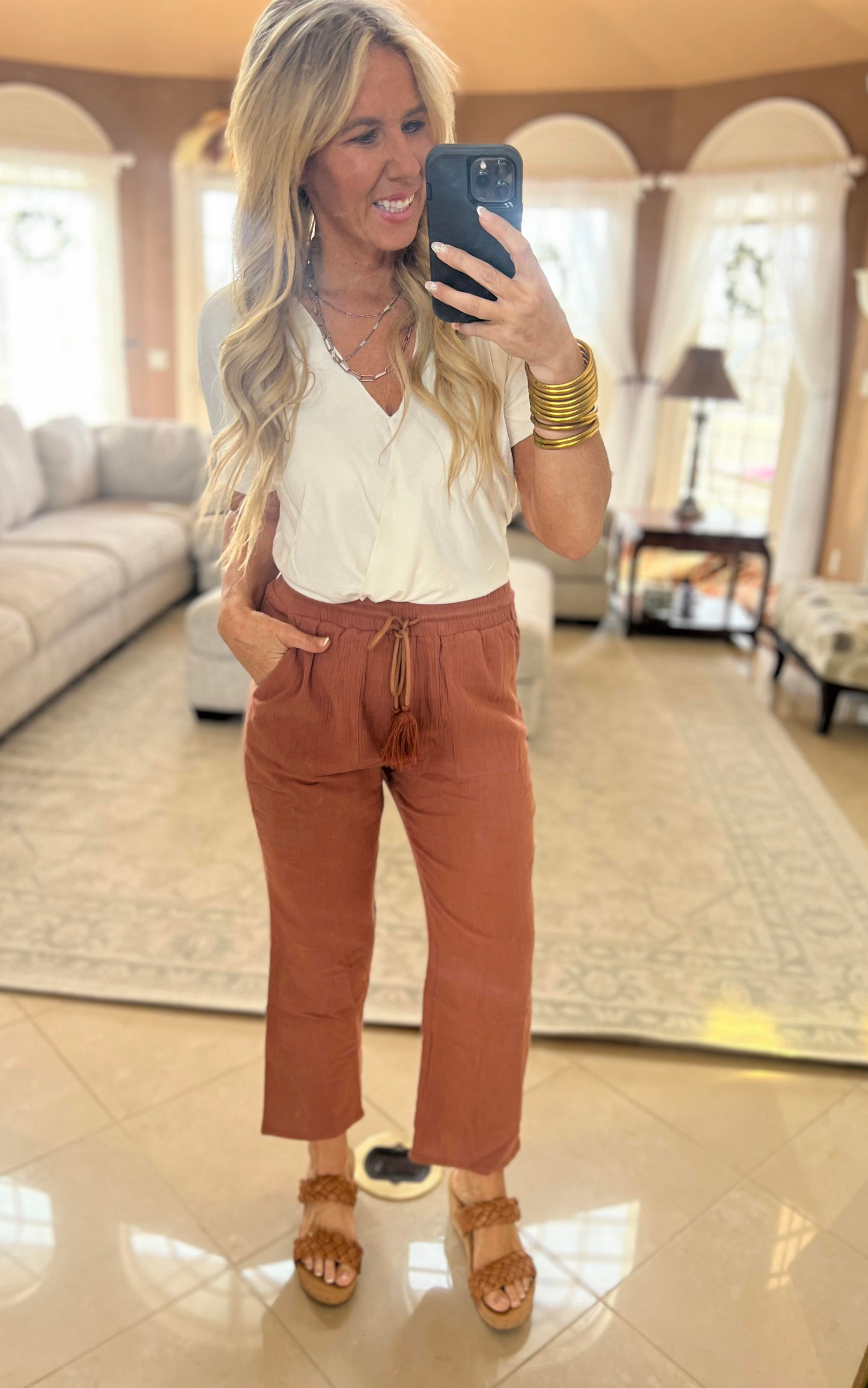 CLAY DRAWSTRING POCKET PANTS