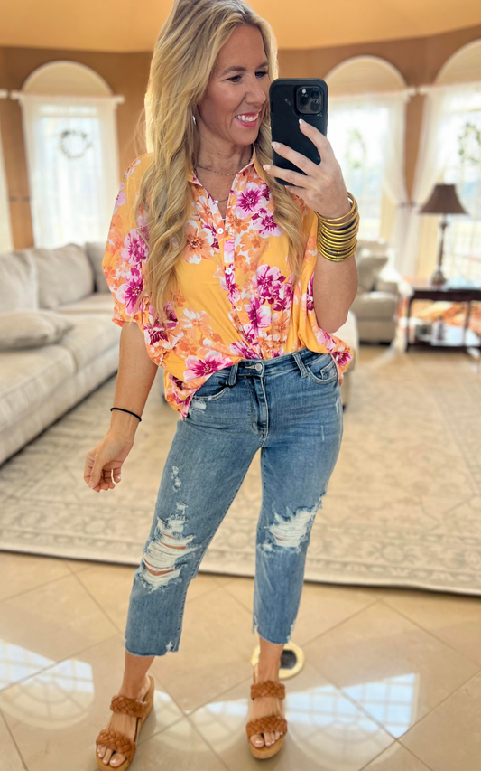 ORANGE FLORAL BLOUSE 