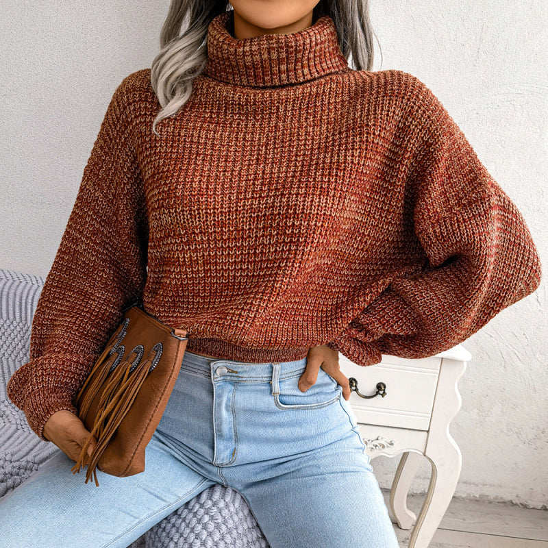 Turtleneck Lantern Sleeve Cinched Waist Knit Sweater