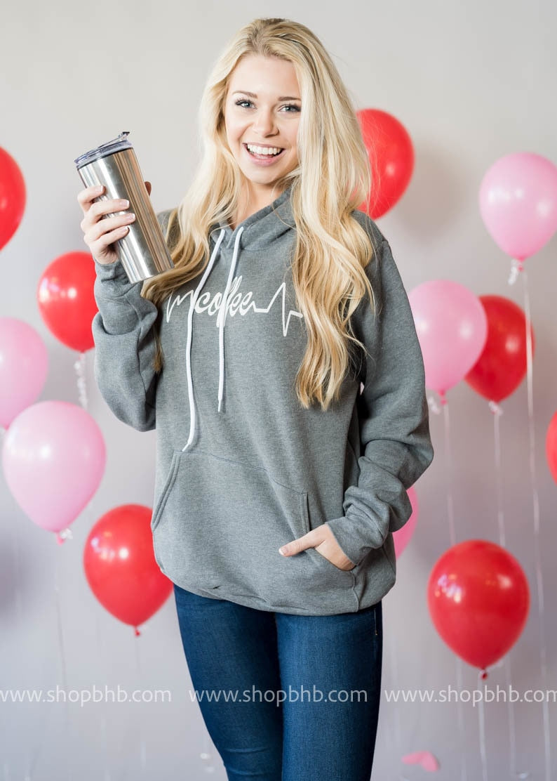 Coffee Is My Lifeline Hoodie | Gray - BAD HABIT BOUTIQUE 