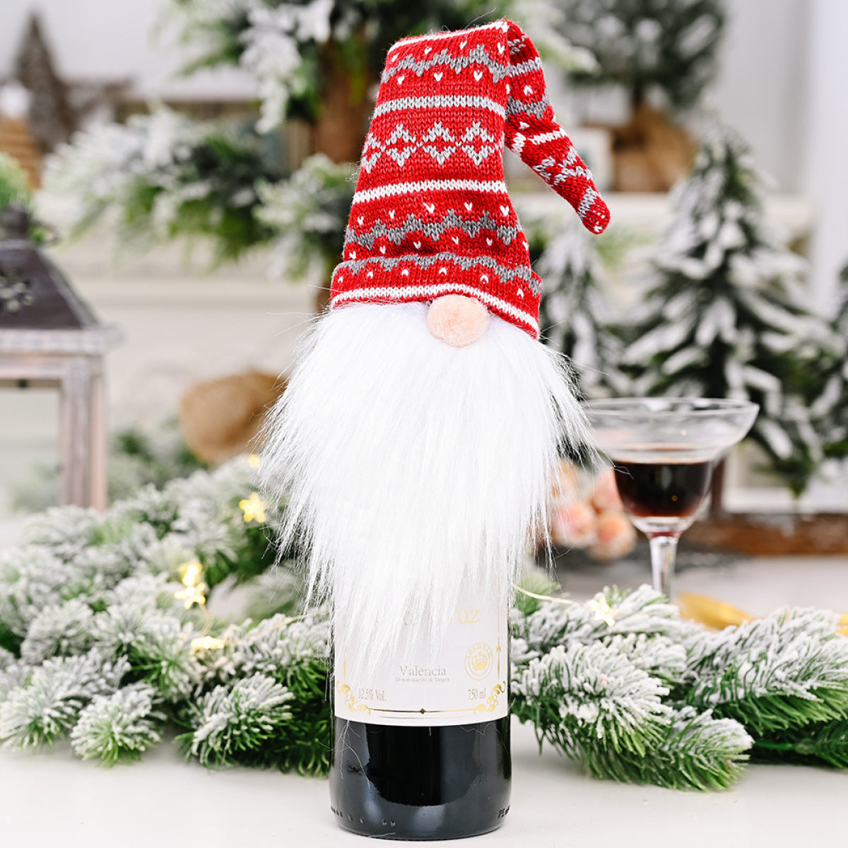 Christmas Gnome Knitted Wine Bottle Cap Decoration