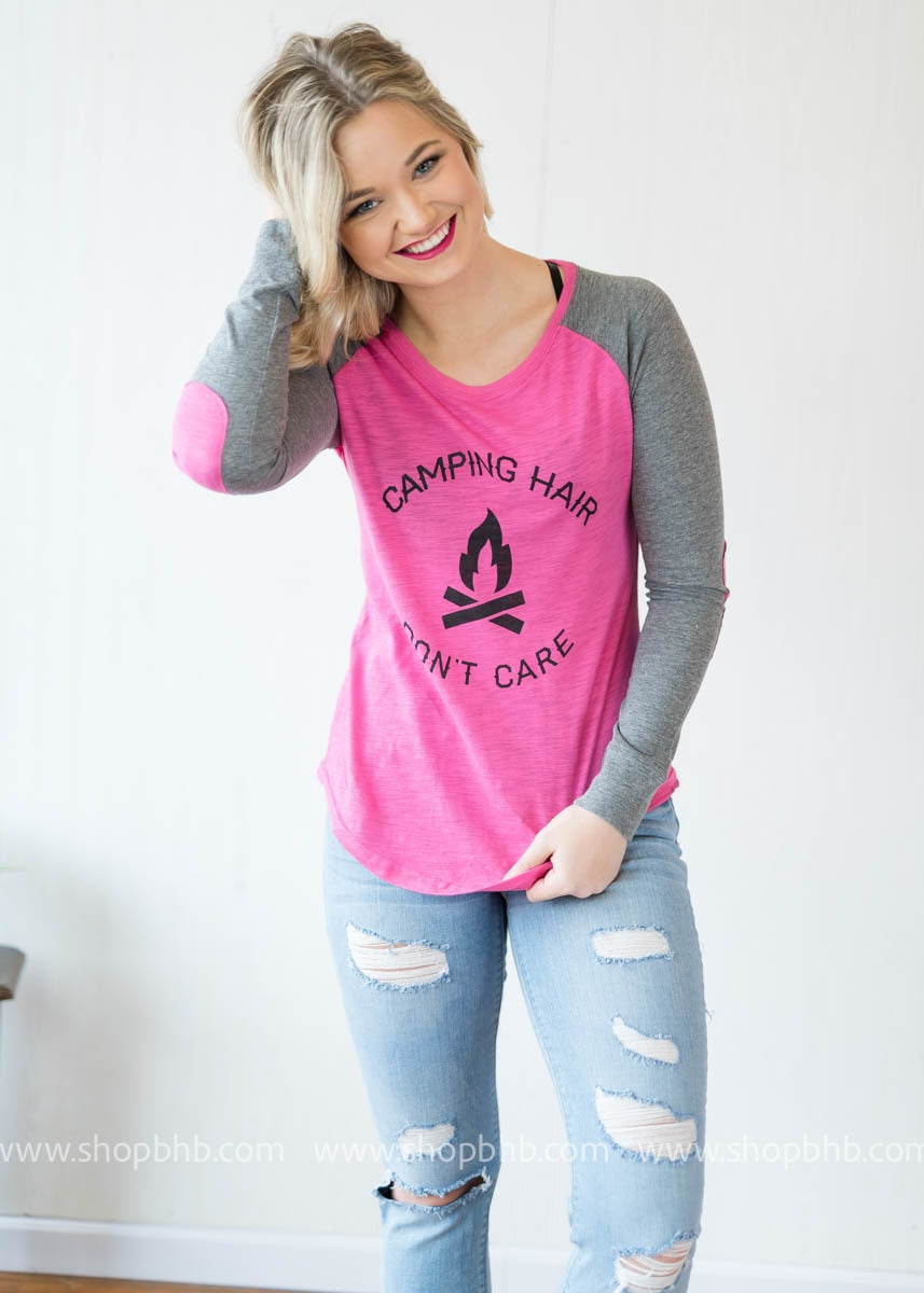 Camp Hair Dont Care Elbow Patch Top - BAD HABIT BOUTIQUE 