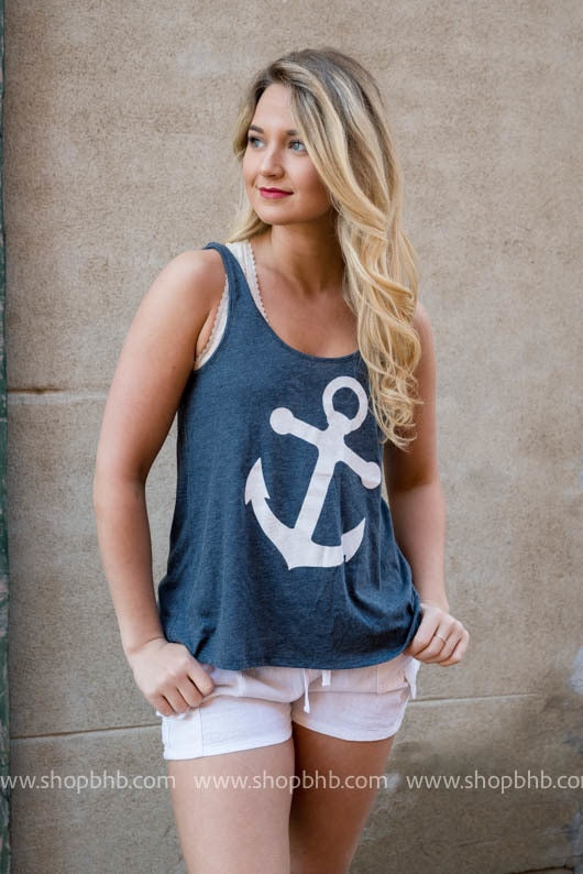 Anchor Tank Top - navy - BAD HABIT BOUTIQUE 