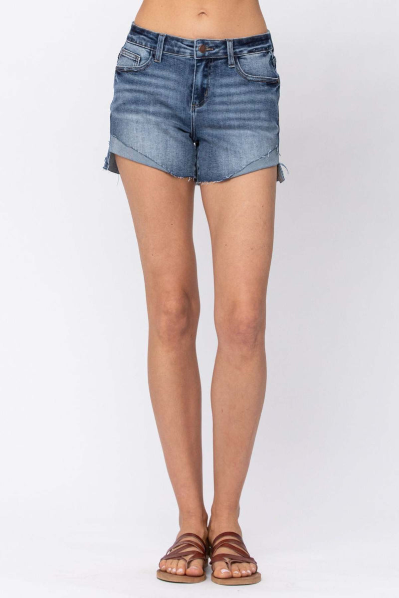 Judy Blue Full Size Mid-Rise Half Cuffed Denim Shorts