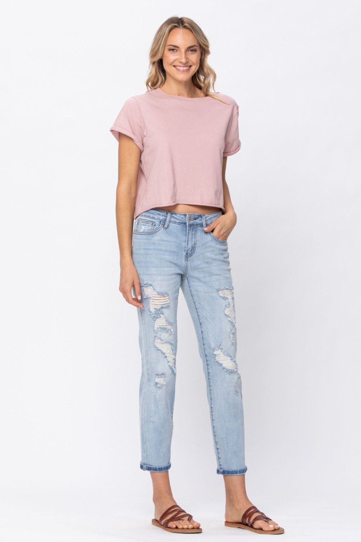 Judy Blue Full Size Destroyed Mid-Rise Boyfriend Jeans