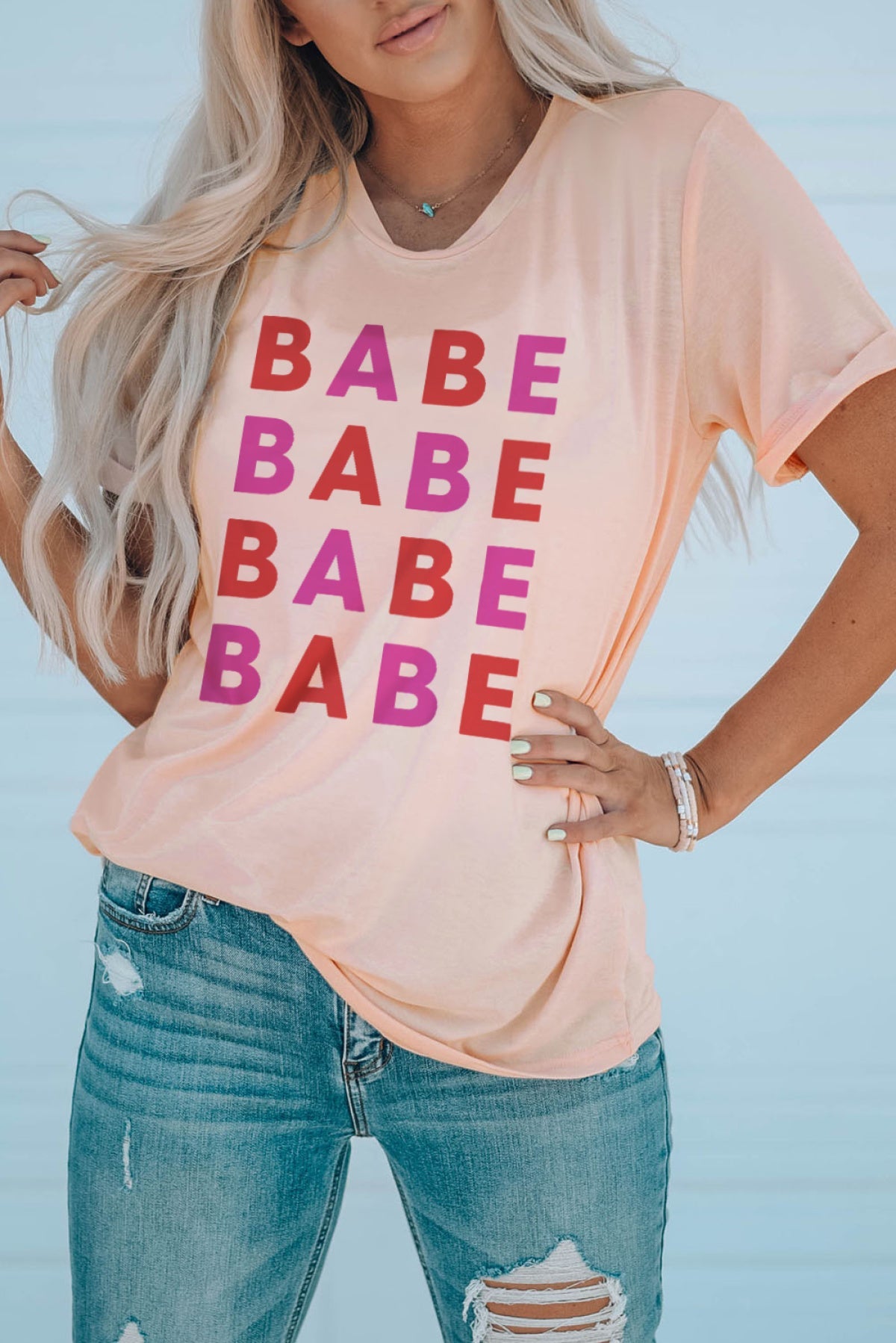 Pink BABE Letter Print Valentines Fashion T Shirt