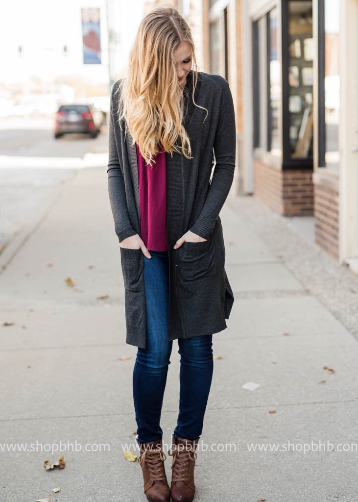 Long  Basic Boyfriend Cardigan - BAD HABIT BOUTIQUE 