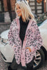 Pink Collared Neckline Flap Pockets Leopard Corduroy Jacket