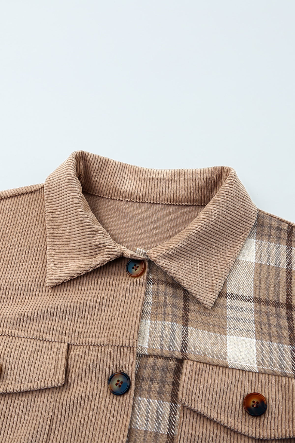 Khaki Plaid Patchwork Corduroy Cropped Jacket