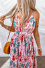 Pink Printed Pleated V Neck Crossed Strappy Back Dress