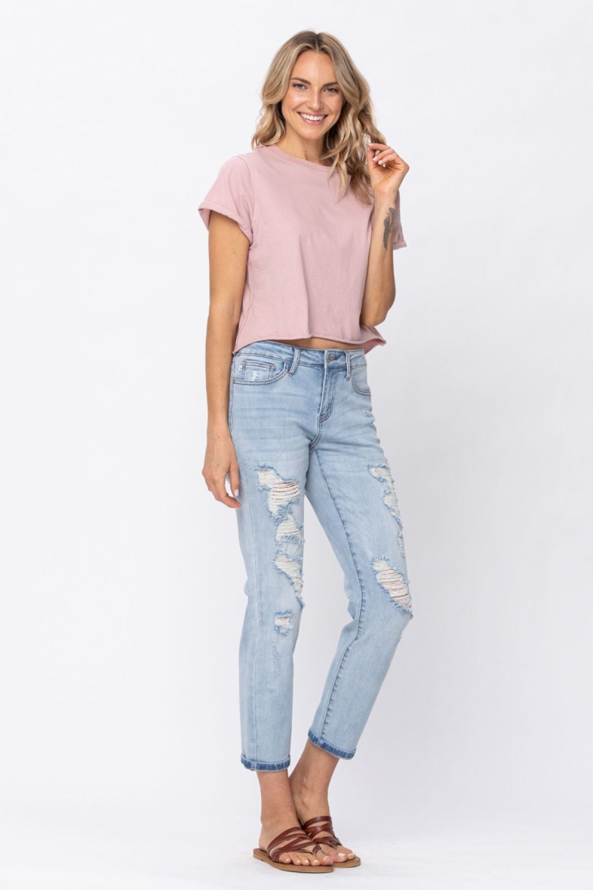 Judy Blue Full Size Destroyed Mid-Rise Boyfriend Jeans