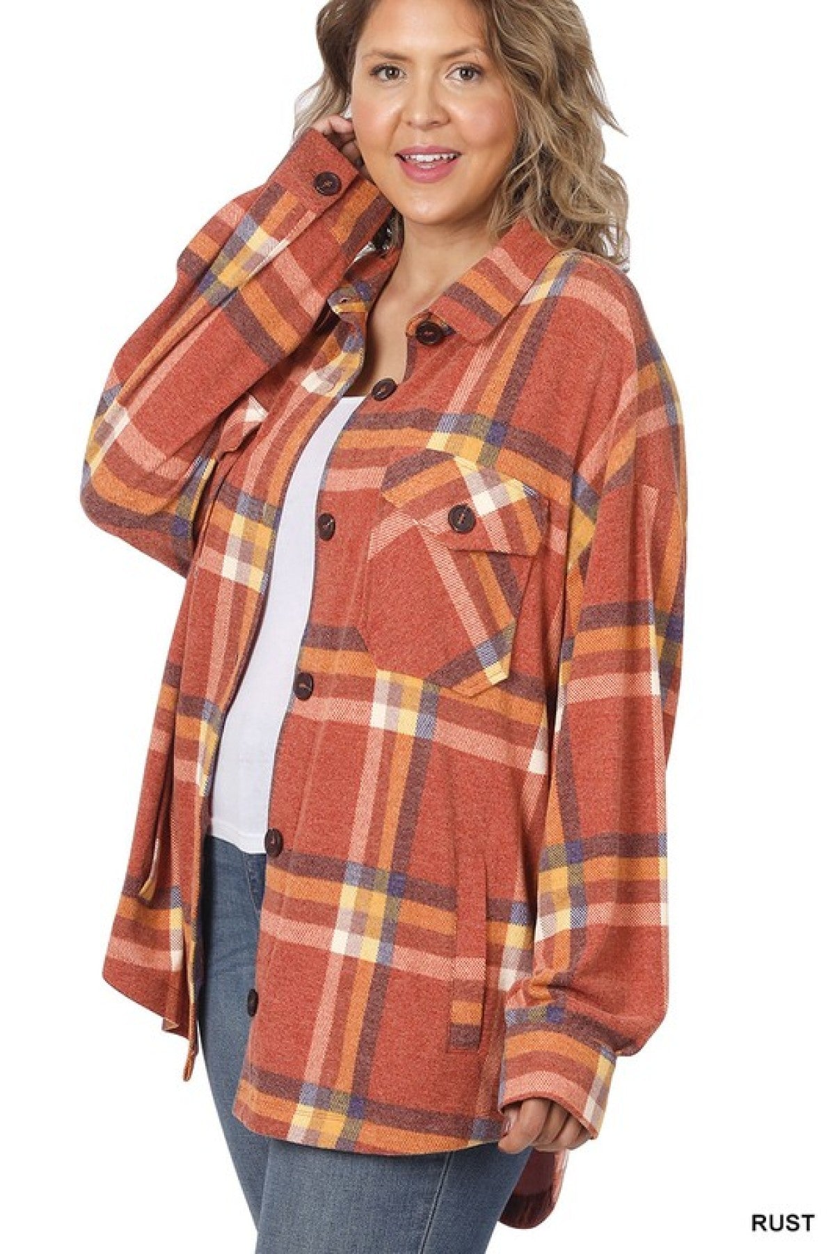 Zenana Full Size Oversize Plaid Shacket with Pockets