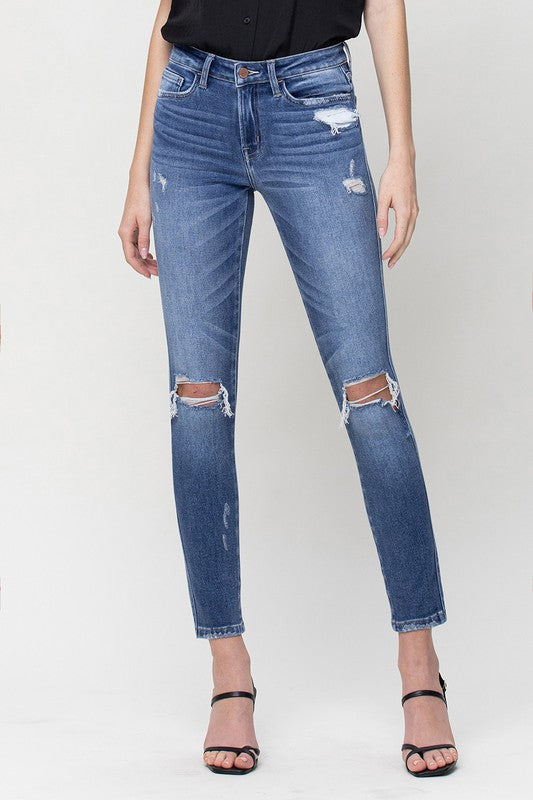 DISTRESSED MID RISE ANKLE SKINNY JEANS - Flying Monkey