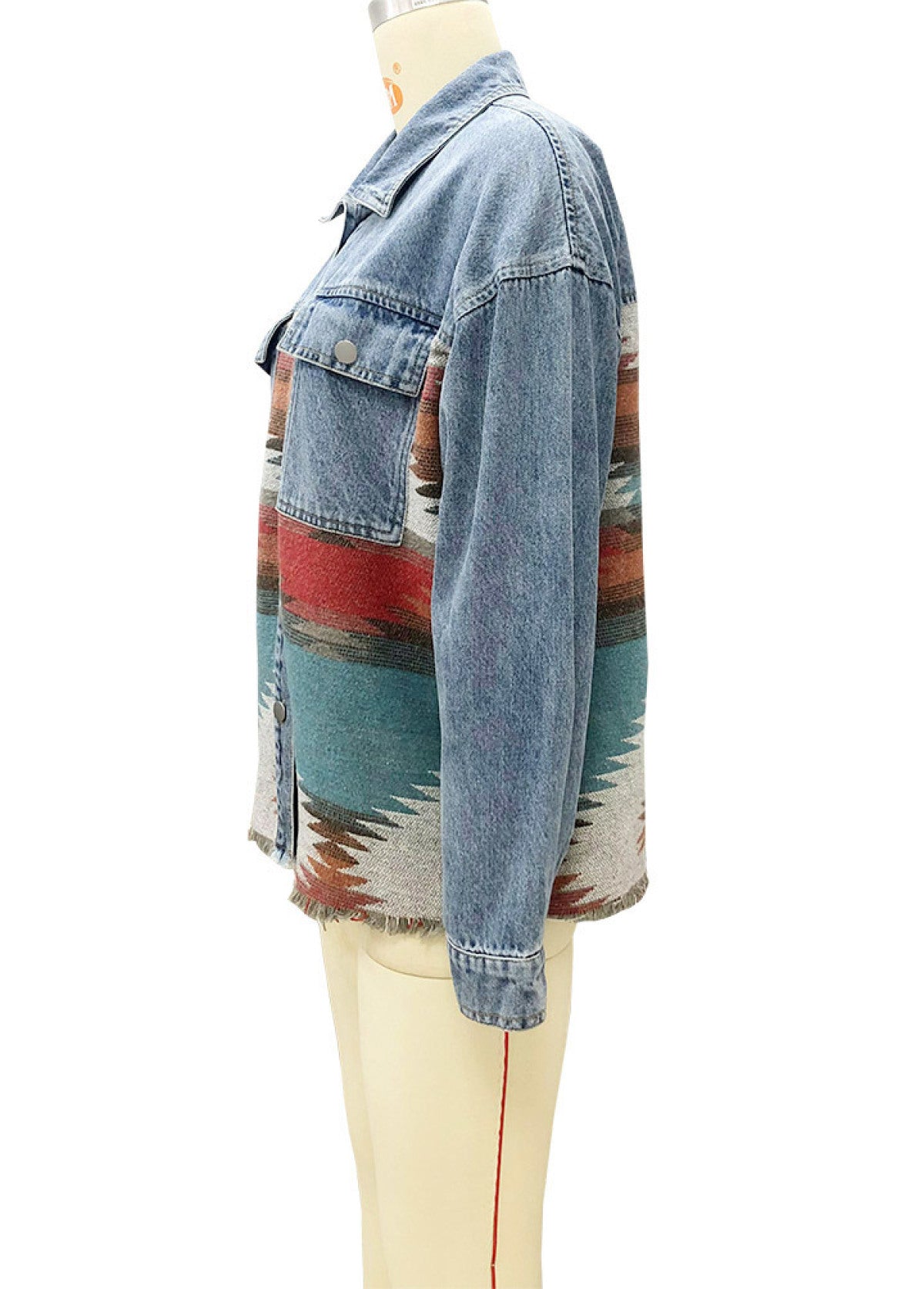 Retro Long Sleeve Colorblock With Pocket Denim Jackets