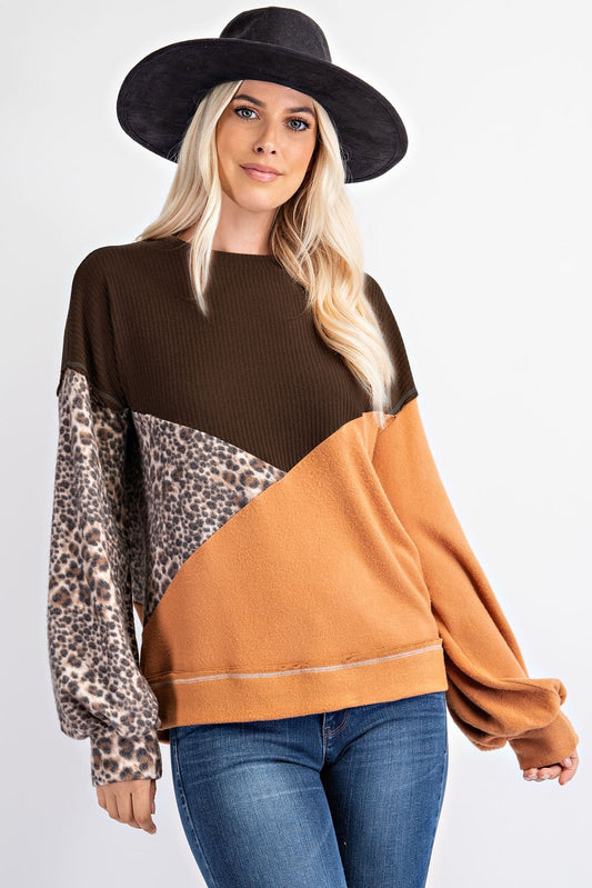 Soft Hacci Animal Printed Color Block Top | RAE MODE - LA PREORDER