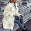 Lapel Plaid Patchwork Fleece Overcoat