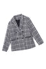 Black White Lapel Collar Buttoned Gingham Tweed Blazer