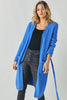 Davi & Dani Solid Long Cardigan with Belt & Pockets