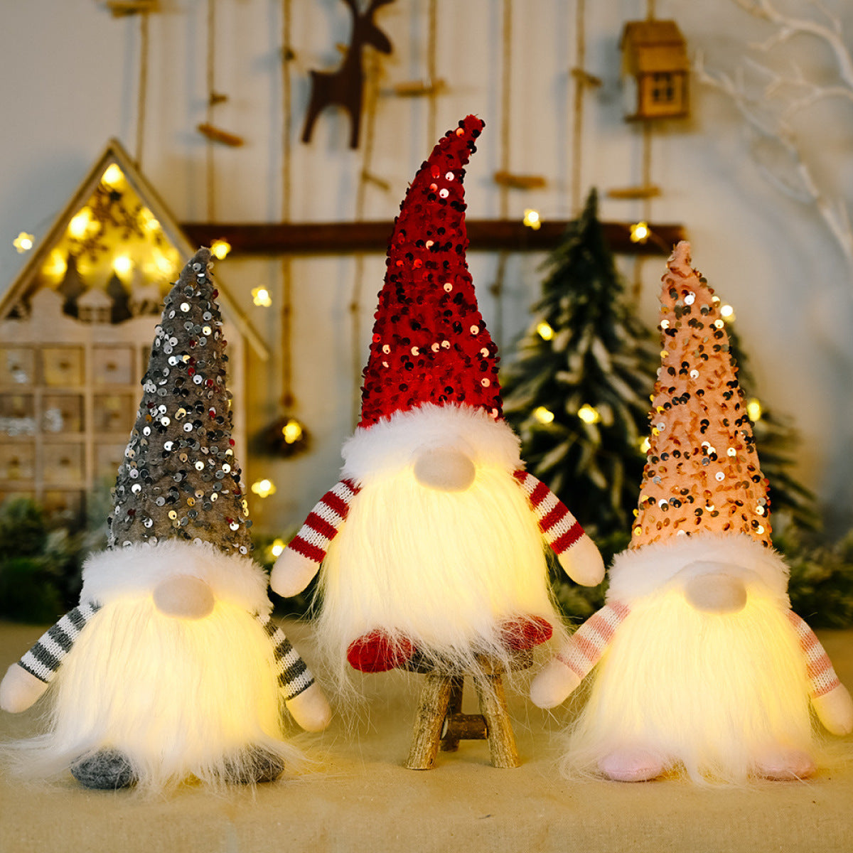 Christmas Sequins With Lights Faceless Doll Decorations