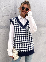 V-Neck Houndstooth Knit Vest