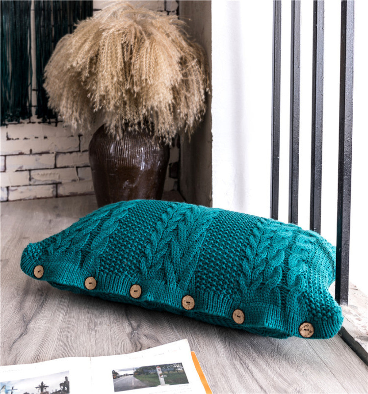 Buttoned Cable Knit Cushion Pillowcase