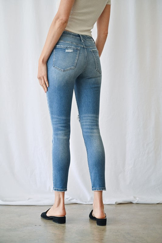 MID RISE ANKLE SKINNY WITH BUTTON UP DENIM JEANS | MICA - Final Sale